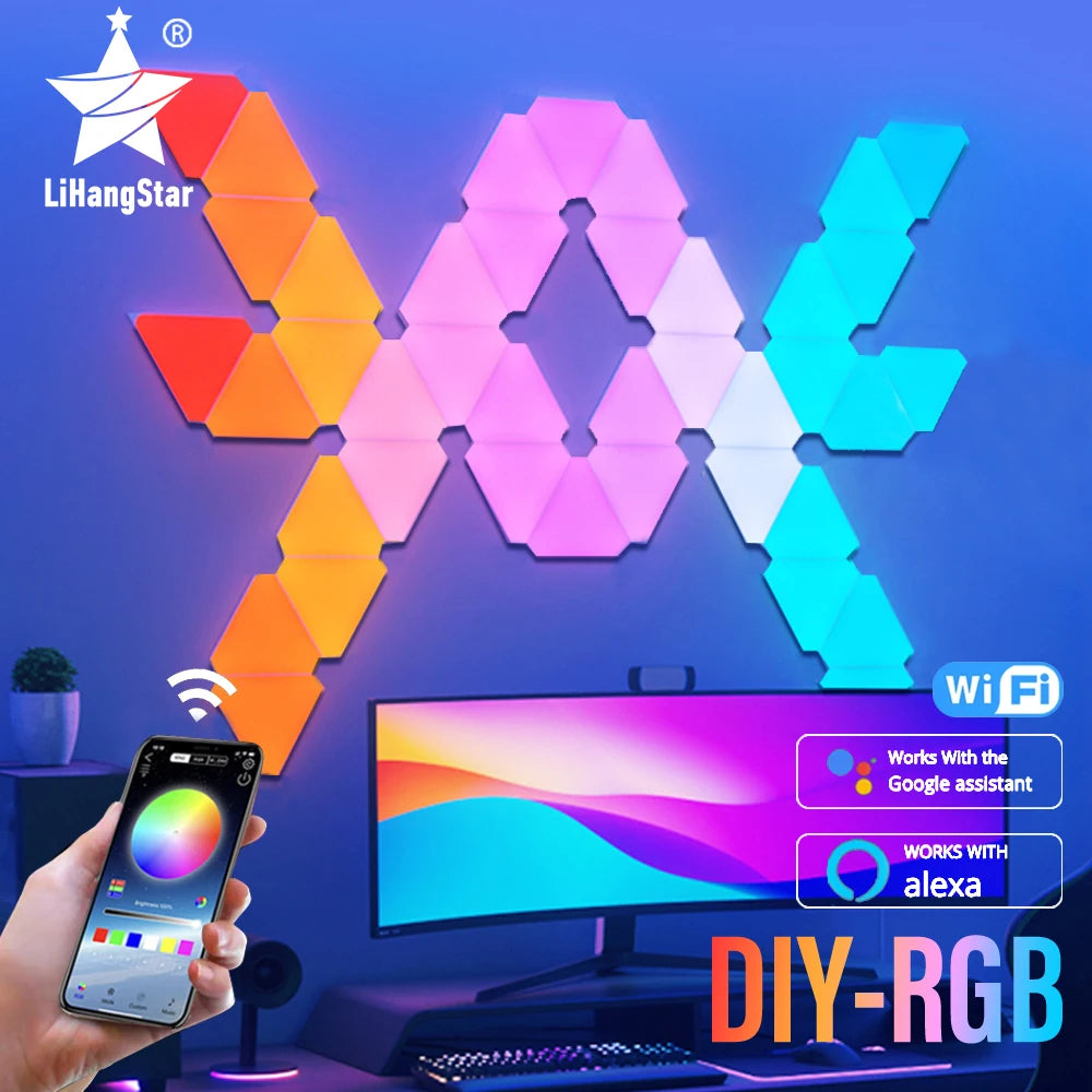 Luzes LED Smart RGB para Parede - Wi-Fi, Pack de 10, Sincronização com música Luzes LED Smart RGB para Parede - Wi-Fi, Pack de 10, Sincronização com música